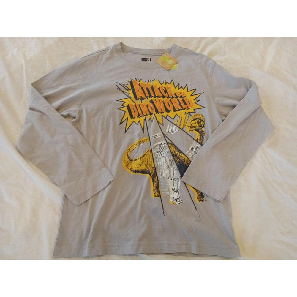 Crazy 8 Boy's Size Large 10-12 Gray Long Sleeve Dino Dinosaur T-Shirt  A13